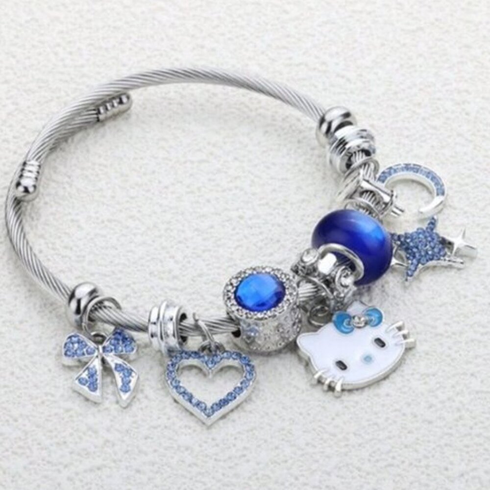 HELLO KITTY Silver & Blue Rhinestone Charm Bracelet BRAND-NEW & SO CUTE!